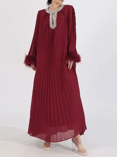 Truedames Rhinestone Long Sleeve Maxi Dress In Burgundy