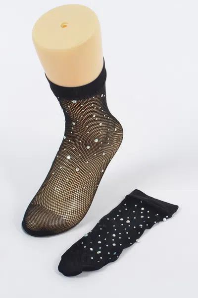 Truedames Rhinestone Mesh Socks In Black