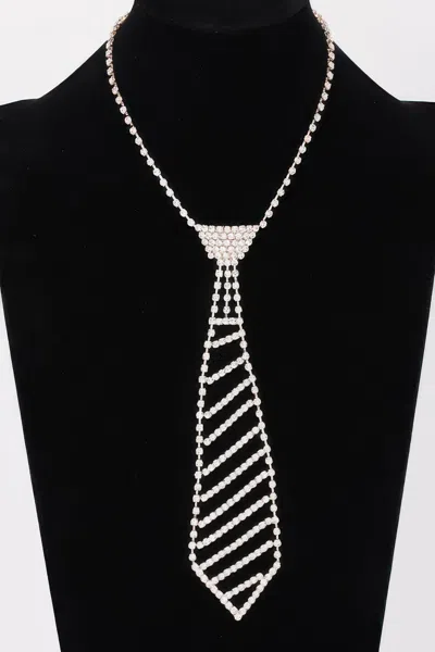 Truedames Rhinestone Necktie Necklace In Silver