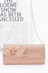 Truedames Rhinestone Party Clutch W/ Rhinestone Bow In Gold