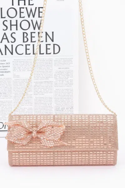 Truedames Rhinestone Party Clutch W/ Rhinestone Bow In Gold