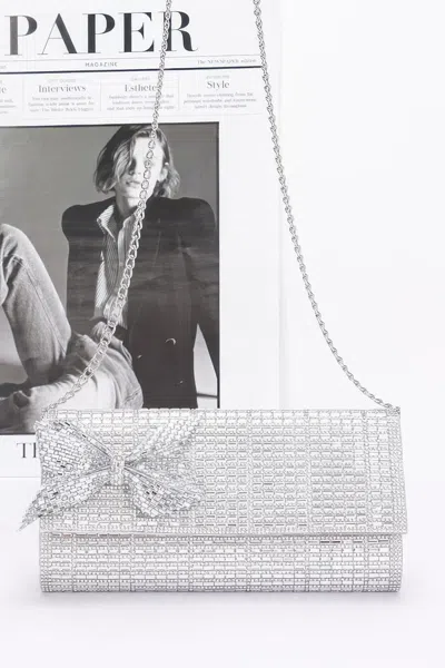 Truedames Rhinestone Party Clutch W/ Rhinestone Bow In Silver