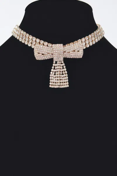 Truedames Rhinestone Ribbon Choker In Gold
