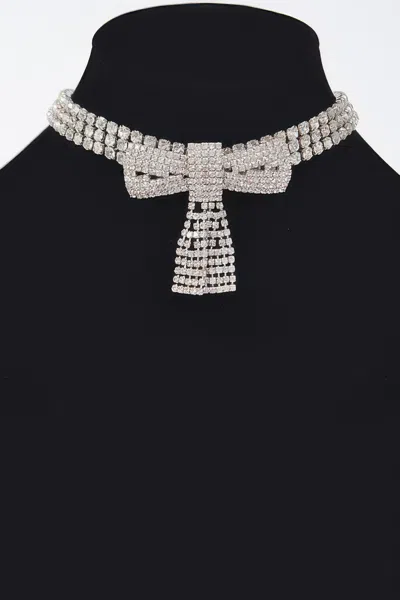Truedames Rhinestone Ribbon Choker In Metallic