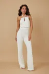 Truedames Rhinestone Ribbon Haltered Neck Jumpsuit In White