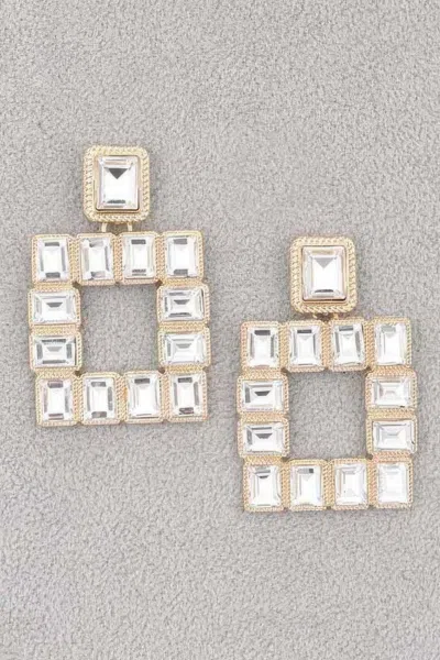Truedames Rhinestone Square Earring In Gold