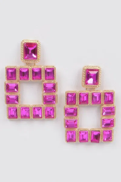 Truedames Rhinestone Square Earring In Pink