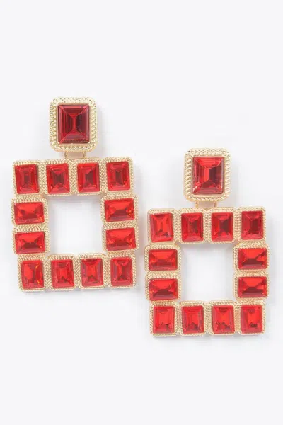 Truedames Rhinestone Square Earring In Red