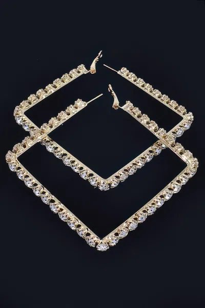 Truedames Rhinestone Square Hoop Earrings In Gold