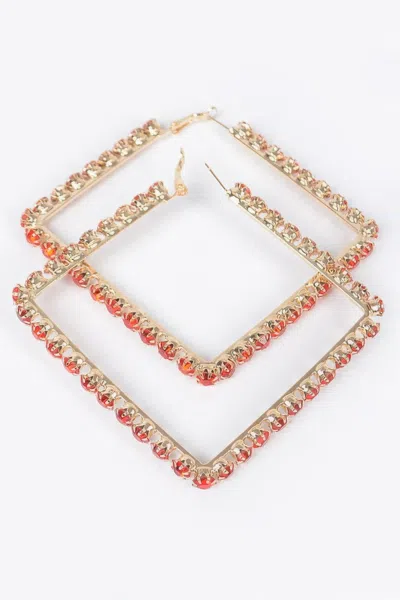 Truedames Rhinestone Square Hoop Earrings In Red