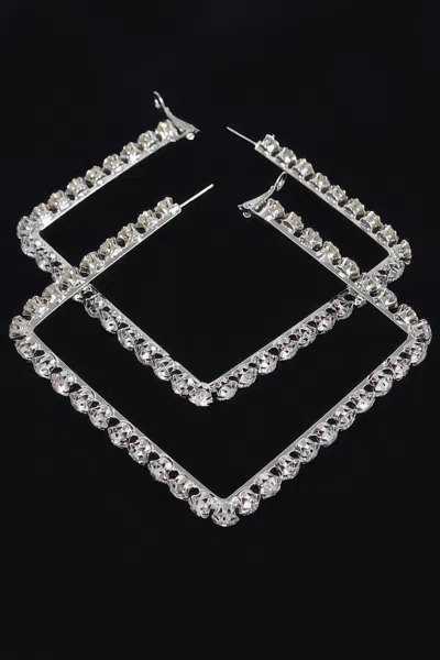 Truedames Rhinestone Square Hoop Earrings In Silver