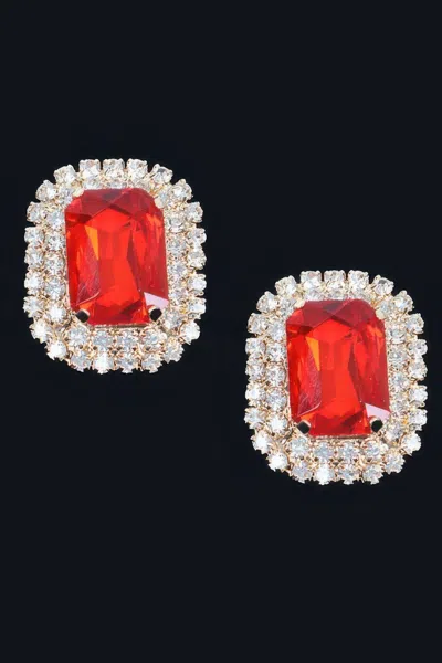 Truedames Rhinestone Stud Earring In Red
