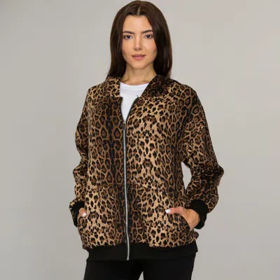 Truedames Rhinestone Studded Leopard Pattern Hooded Jacket In Brown