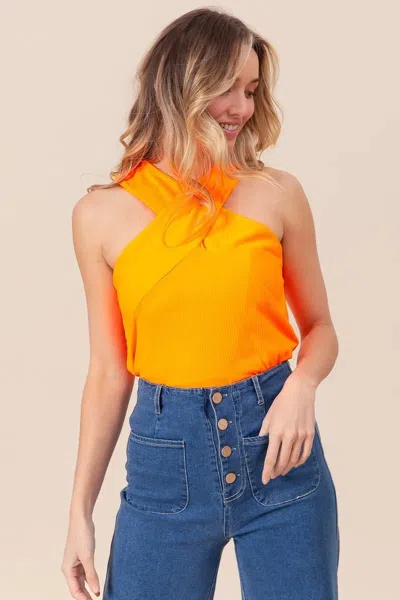Truedames Rib Knit Cross Neck Banded Top In Orange