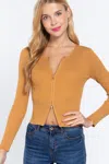 Truedames Rib Sweater Top W/front Zipper In Brown