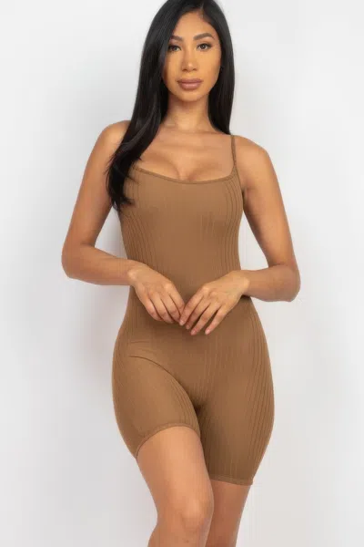 Truedames Ribbed Bodycon Romper In Beige
