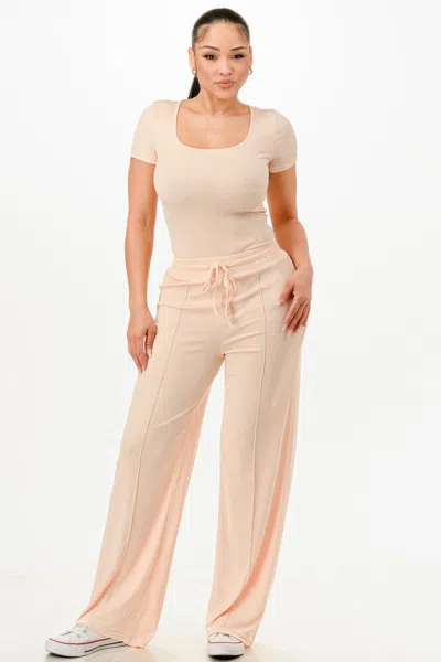 Truedames Ribbed Bodysuit And Pants Set In Brown