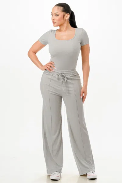 Truedames Ribbed Bodysuit And Pants Set In Gray