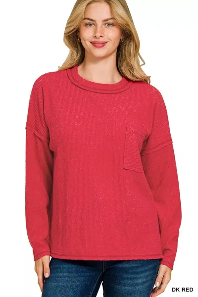 Truedames Ribbed Brushed Melange Hacci Sweater With Chest Pocket In Multi