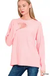 Truedames Ribbed Brushed Melange Hacci Sweater With Chest Pocket In Pink