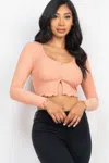 Truedames Ribbed Button Front Split Long Sleeve Top In Multi