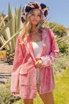 Truedames Ribbed Button Up Long Sleeve Blazer In Multi