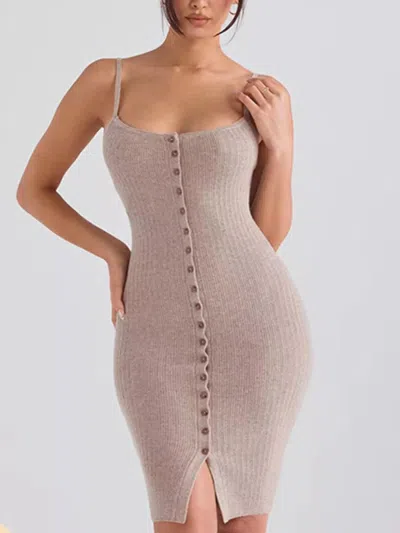 Truedames Ribbed Button-front Bodycon Sweater Dress In Brown