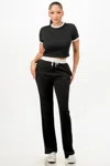 Truedames Ribbed Contrast Binding Top And Pants Set In Black