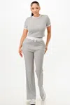 Truedames Ribbed Contrast Binding Top And Pants Set In Gray