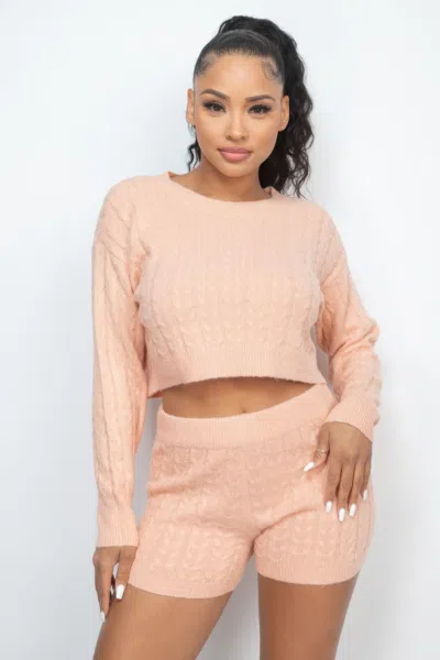 Truedames Ribbed Crop Top And Shorts Set In Neutral