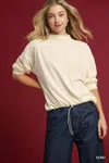 Truedames Ribbed Drawstring Hem Knit Top In White