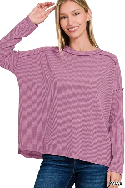 Truedames Ribbed Drop Shoulder Round Neck Sweater In Pink