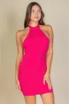 Truedames Ribbed Halter Neck Backless Bodycon Dress In Pink