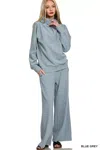 Truedames Ribbed High Neck Half Zip Pullover & Pants Set In Blue
