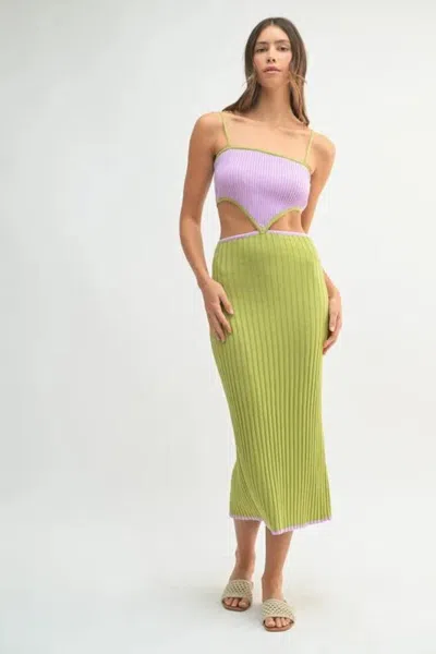 Truedames Ribbed Knit Color Block Cutout Midi Dress In Purple