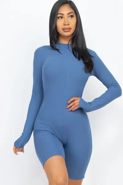 Truedames Ribbed Knit Romper In Blue