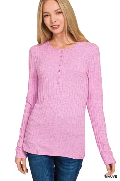 Truedames Ribbed Long Sleeve Half Button Top In Pink