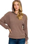 Truedames Ribbed Long Sleeve Hoodie In Brown