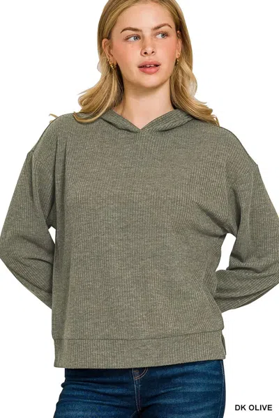 Truedames Ribbed Long Sleeve Hoodie In Green