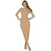 Truedames Ribbed Mock Neck Long Sleeve Bodycon Midi Dress In Brown