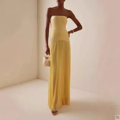 Truedames Ribbed Pleated Tube Dress In Yellow