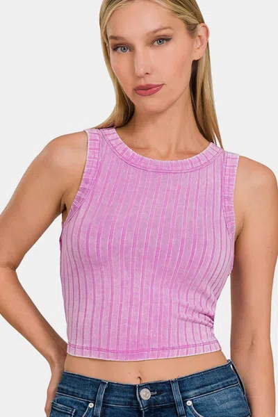 Truedames Ribbed Round Neck Cropped Tank In Pink