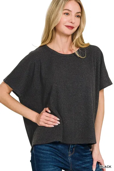 Truedames Ribbed Round-neck Short-sleeve Knit Top In Black