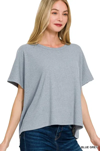 Truedames Ribbed Round-neck Short-sleeve Knit Top In Gray