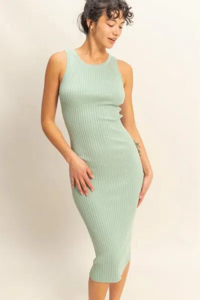 Truedames Ribbed Round Neck Sleeveless Knit Midi Dress In Green