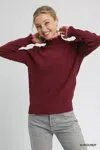 Truedames Ribbed Round Neck Sweater With Ruffle Contrast Trim In Red