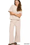 Truedames Ribbed Round Neck Tee & Pants Set In Neutral