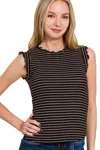 Truedames Ribbed Ruffle Trim Sleeveless Stripe Top In Multi