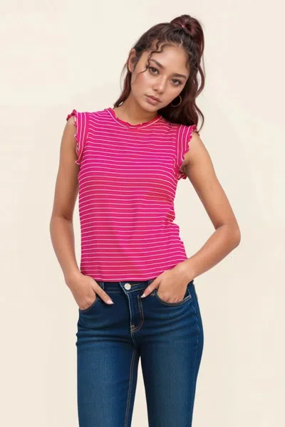 Truedames Ribbed Ruffle Trim Sleeveless Stripe Top In Multi