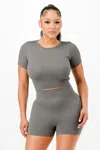 Truedames Ribbed Seamless T-shirt And Bike Shorts Set In Gray